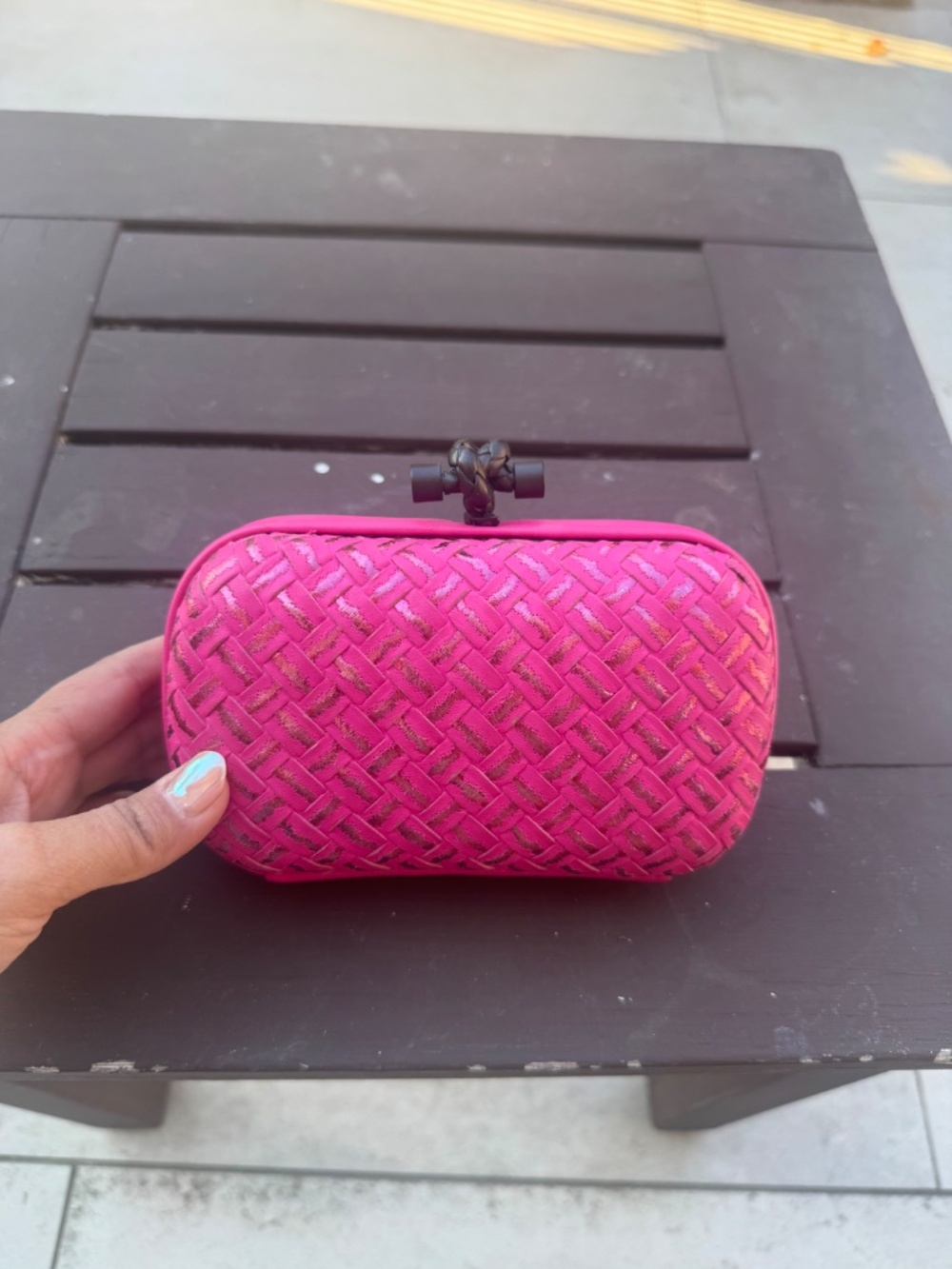 Bottega Venenta woven pink metallic bag - Picture 4 of 6
